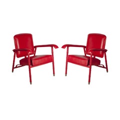 Used Pair of 1950's Stitched Leather Armchairs by Jacques Adnet