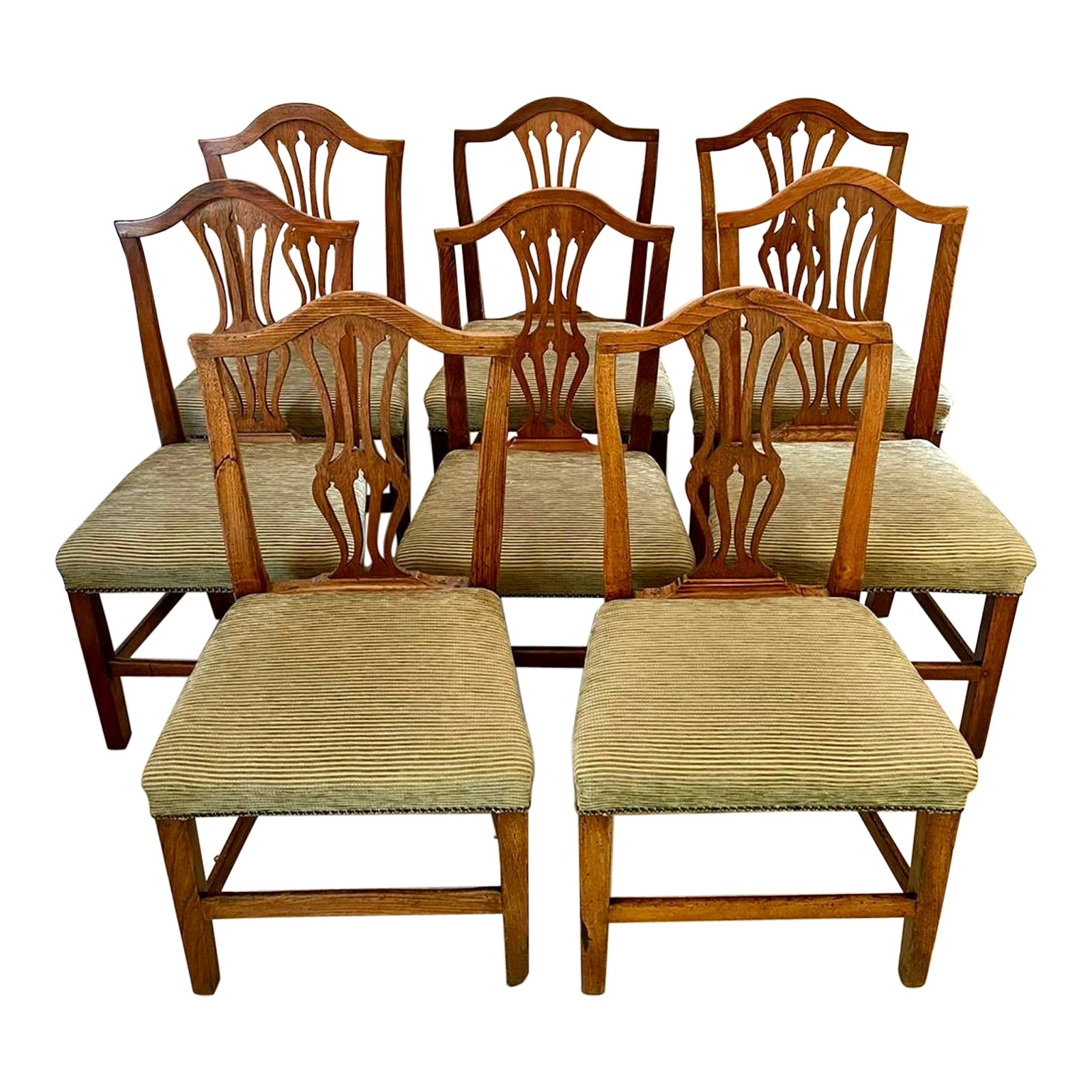 Antique 18th Century Set of Eight George III Hepplewhite Oak Dining Chairs