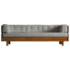Norwegian Modern Three Seater Sofa in solid Pine, Reupholstered in Cotton, 1976
