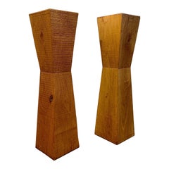 Pair of Brutalist Wood Pedestals, 1980-90s