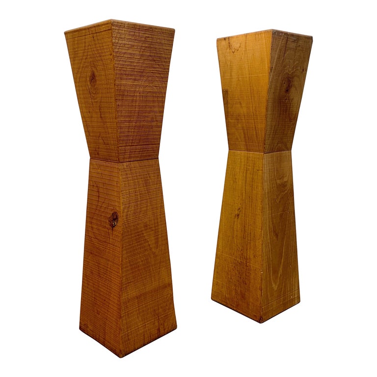 Pair of Brutalist Wood Pedestals, 1980-90s For Sale