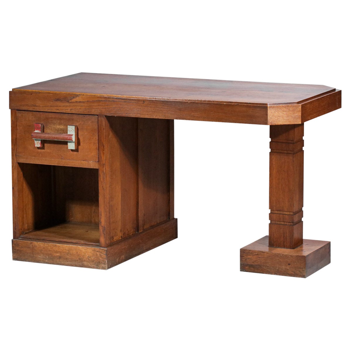 Brutalist Desk 50's Solid Oak Vintage Design Style Charles Dudouyt F193