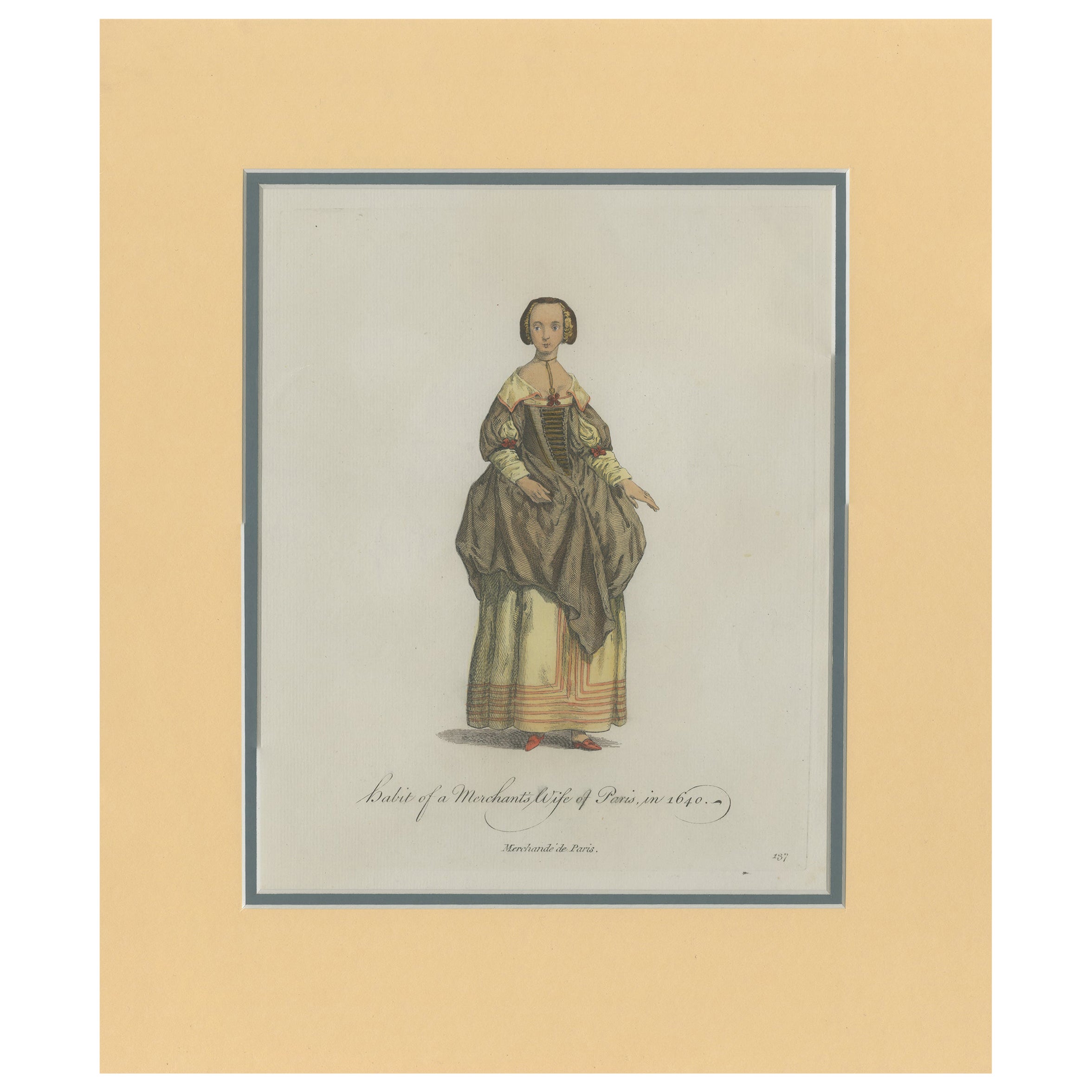 Antique Print of a Merchant's Wife in Paris by Jefferys '1757'