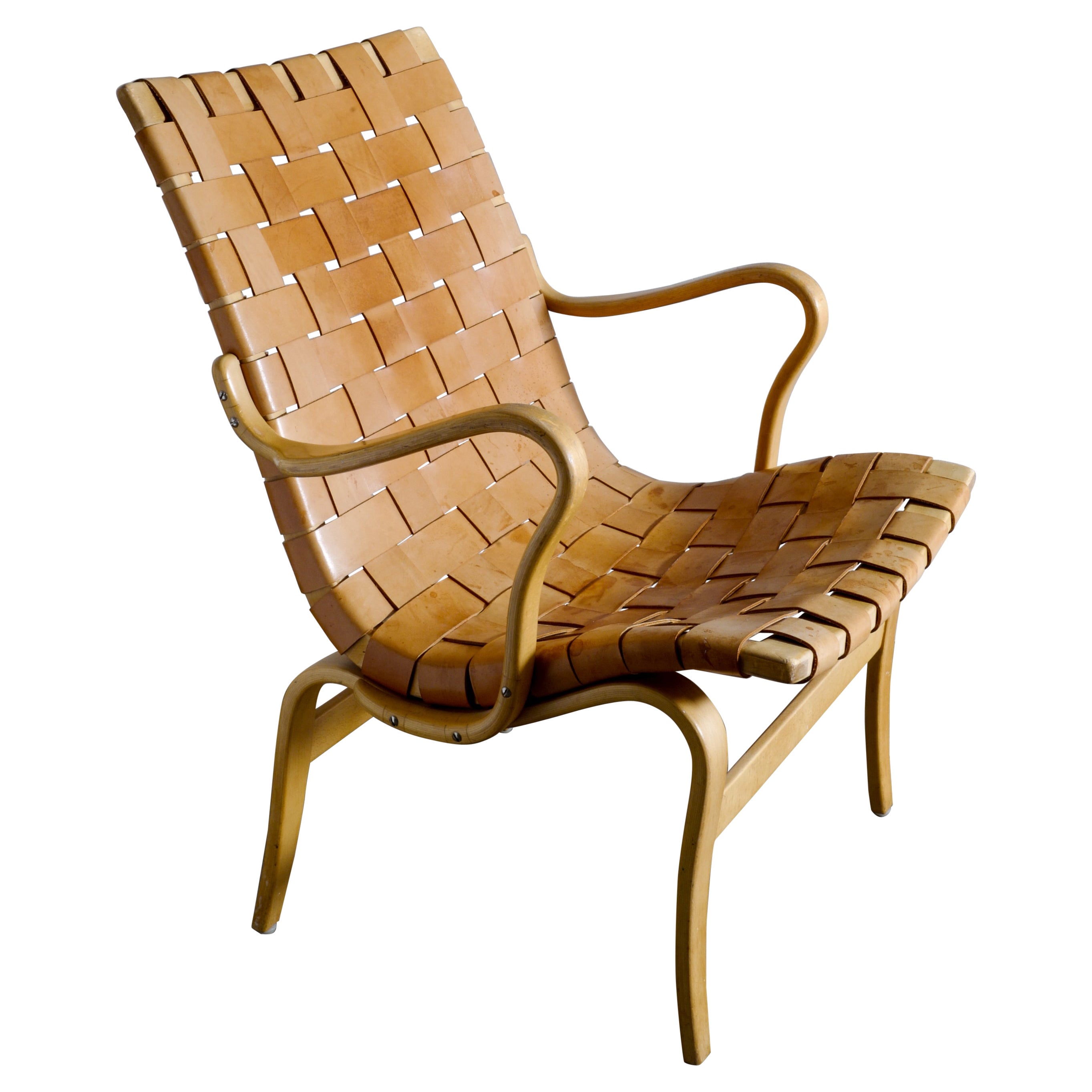 Bruno Mathsson "Eva" Easy Chair in Brown Original Leather, Sweden, 1960s