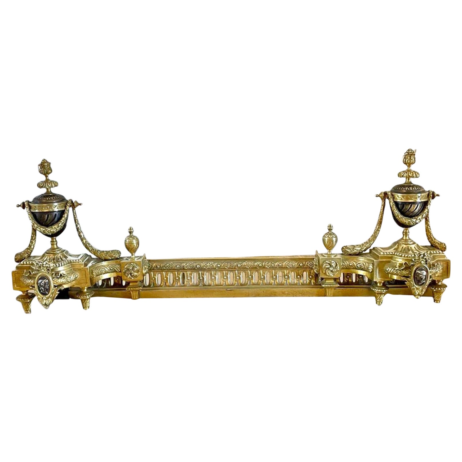 Fine French Antique Classical Gilt Bronze Ormolu Extending Fender