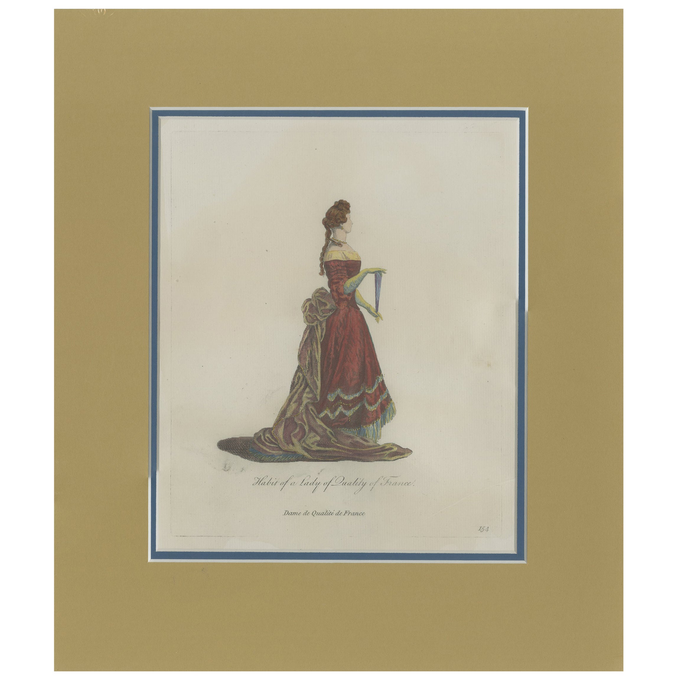 Antique Print of a Lady in France by Jefferys '1772' For Sale