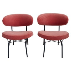 Pair of 1950s Chairs with Pink Velvet Upholstery and Metal Feet