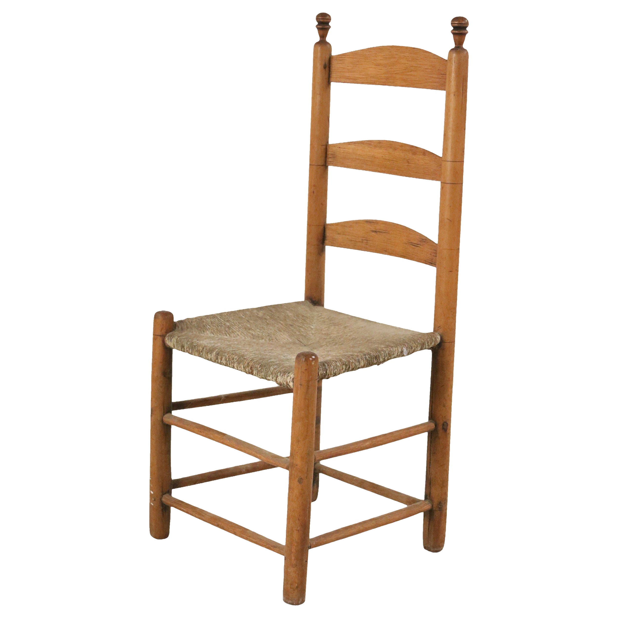 American Country Rustic Pine and Rush Ladder Back Side Chair For Sale