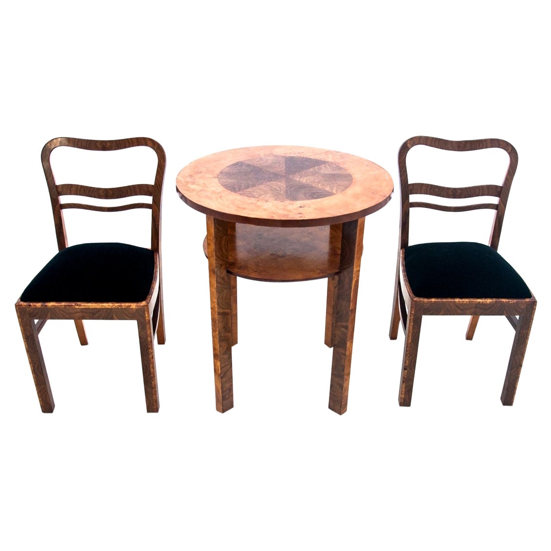 Art Deco Table with Chairs, Poland, 1940s, Renovated