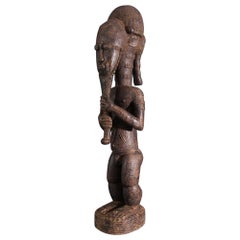 Used Mid-Century African Tribal Baoulé Waka Sona Wooden Male Sculpture 1950s