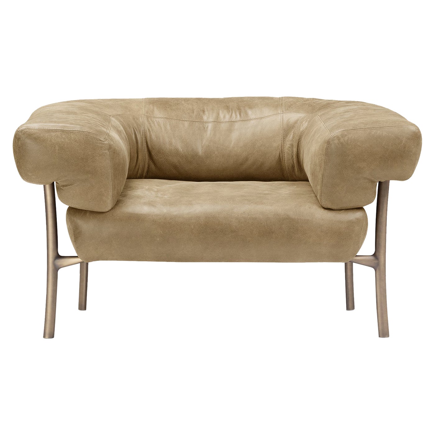 Katana Beige Leather Armchair by Paolo Rizzatto