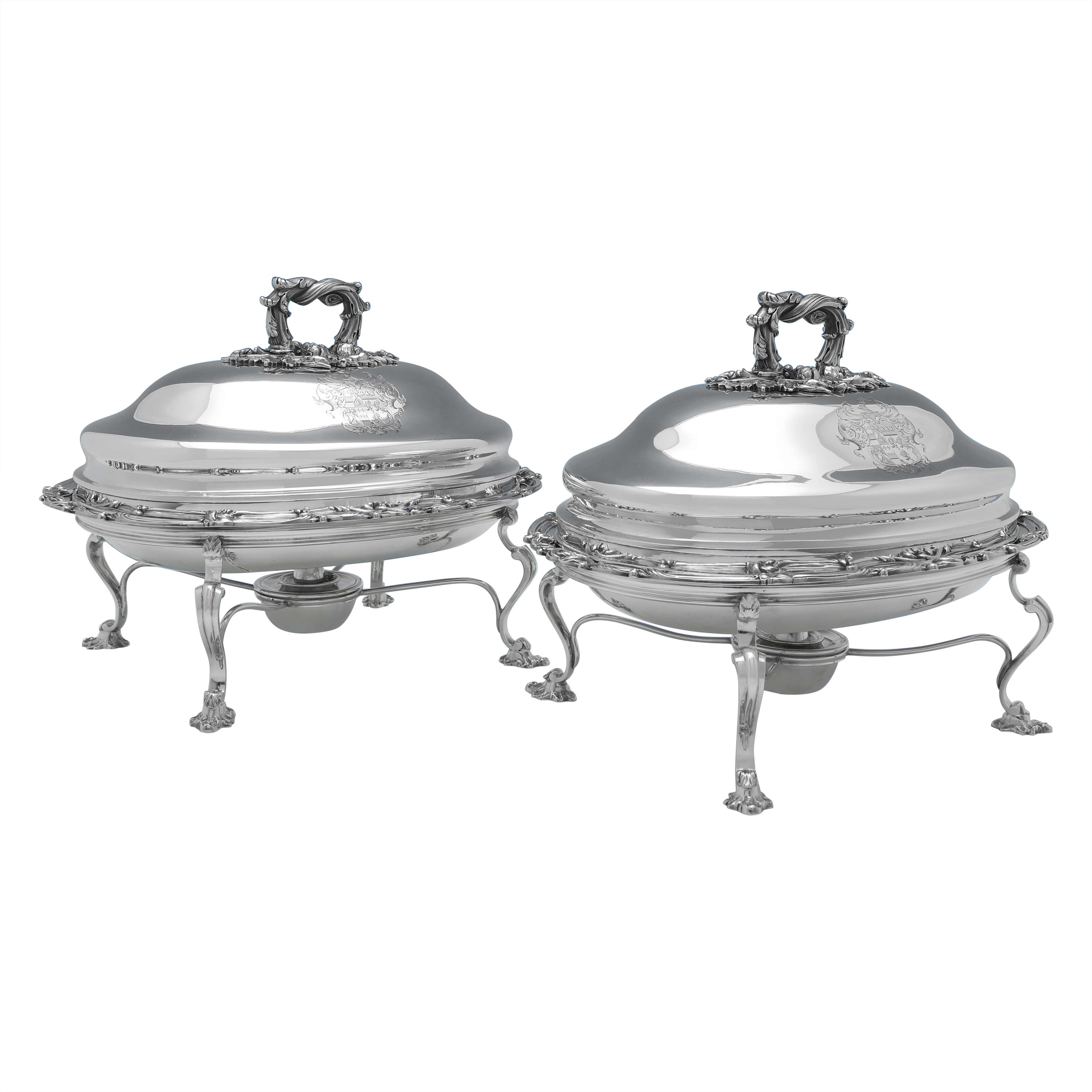 William IV Antique Sterling Silver Pair of Entree Dishes on Silver Plated Stands For Sale