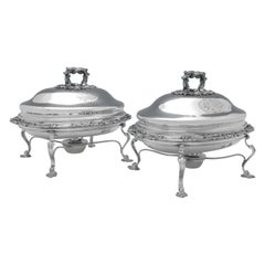 William IV Antique Sterling Silver Pair of Entree Dishes on Silver Plated Stands
