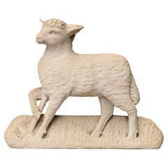 Antique Plaster Plaque Depicting the Lamb of St. John on a Naturalistic base