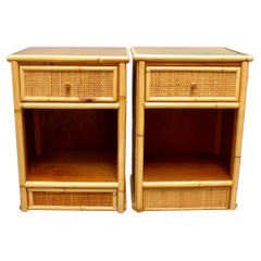 Pair of Italian Rattan and Wicker Bedside Tables 'circa 1970s'