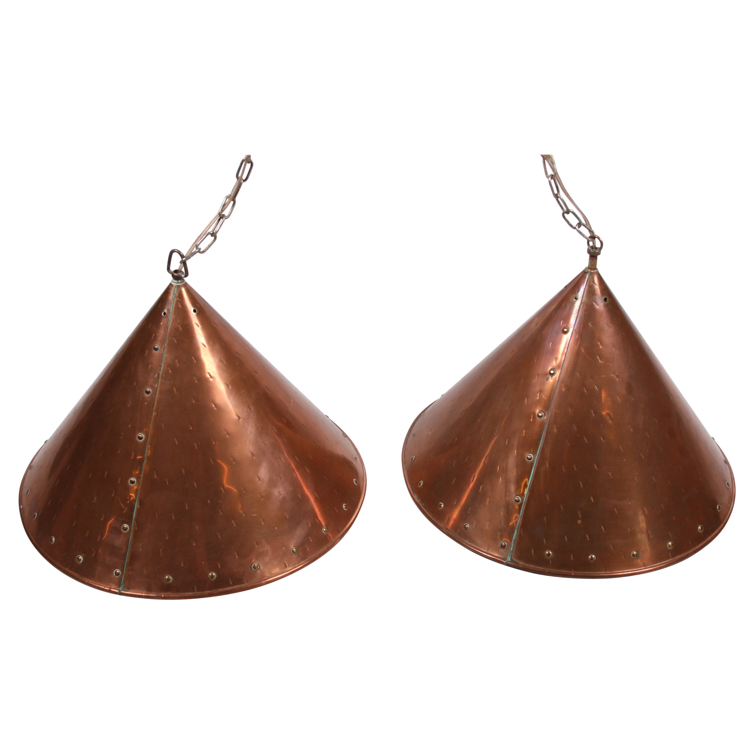 Danish Hand Hammered Copper Pendant Lamps by ES Horn Aalestrup, 1950s