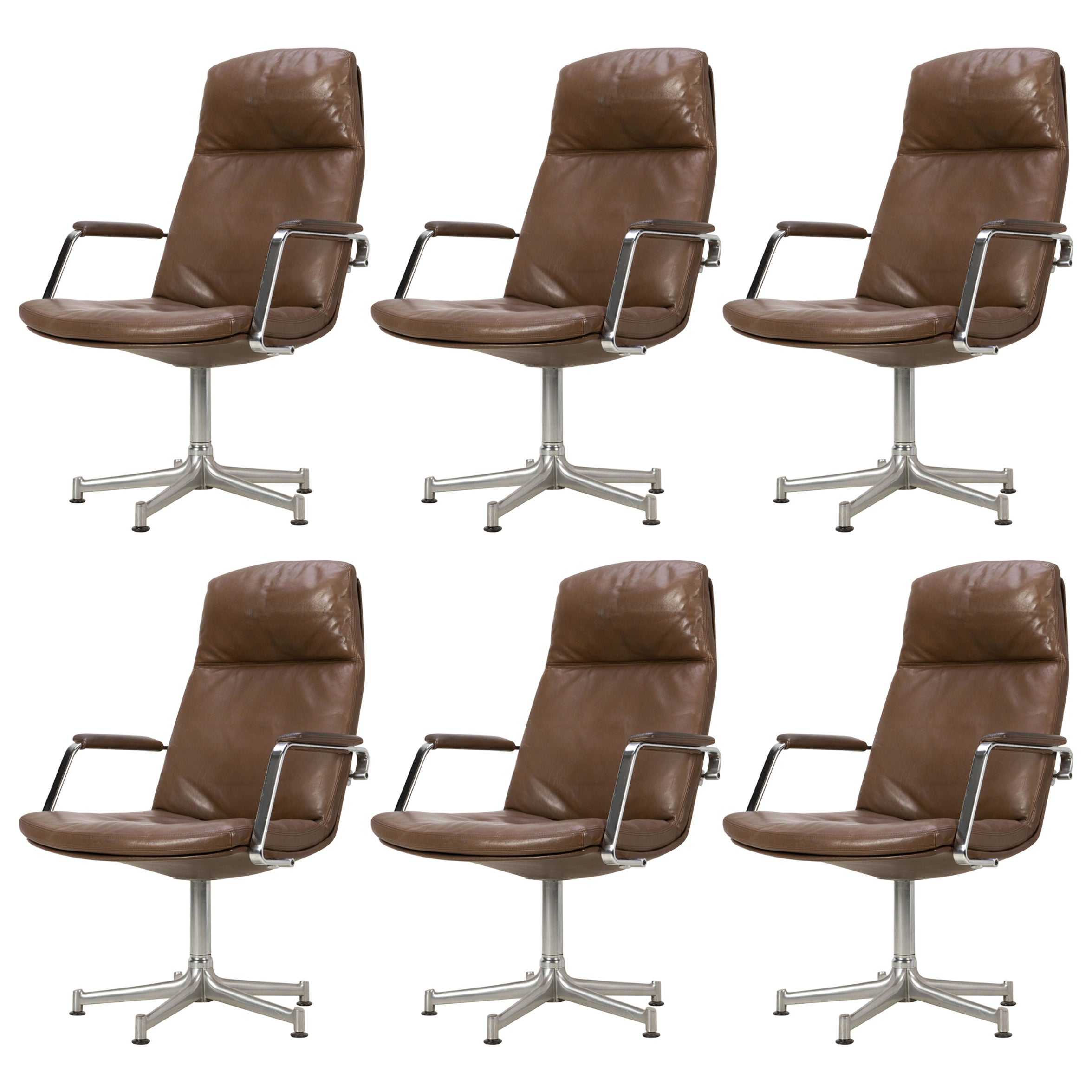 1970s Set of Six FK-86 Arm Chairs by Preben Fabricius & Jørgen Kastholm, Leather For Sale