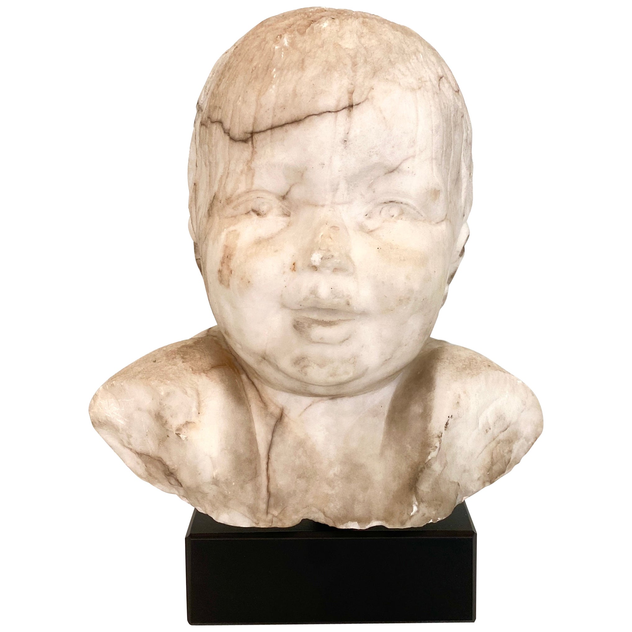 Early 19th Century Biedermeier White Marble Bust of a Boy, Around 1820