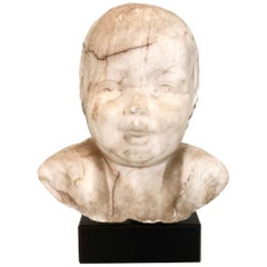 Early 19th Century Biedermeier White Marble Bust of a Boy, Around 1820