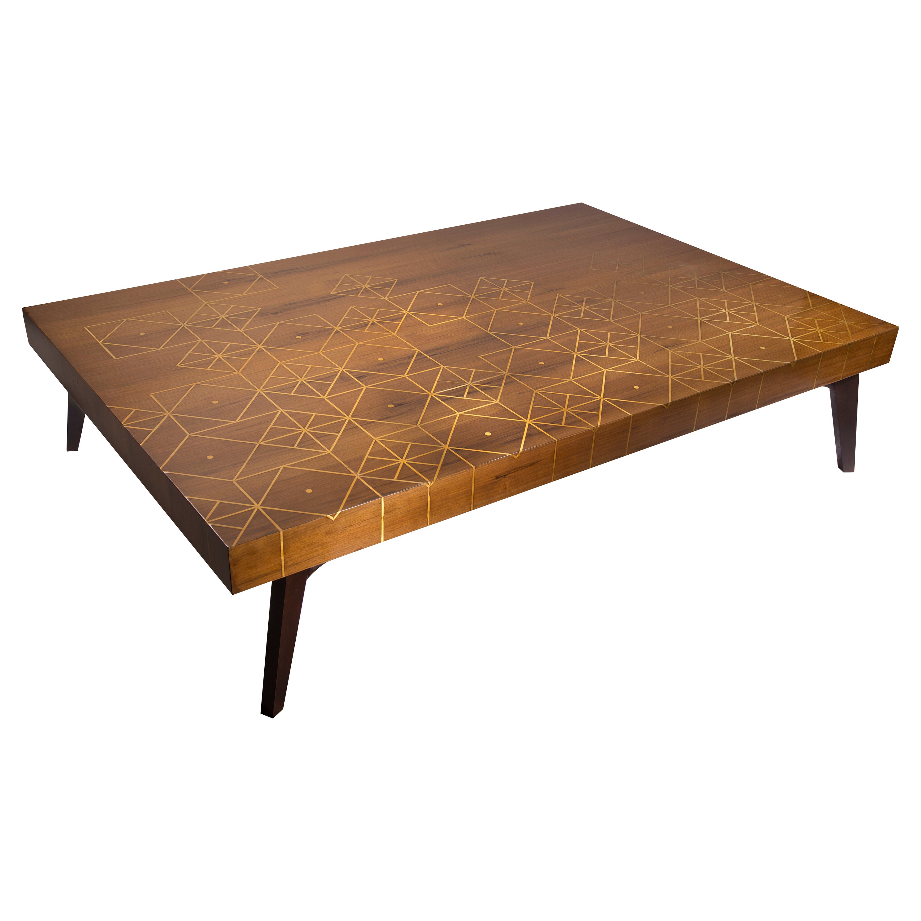 Walnut Coffee Table with Handcrafted Brass Inlay Inspired from a Nubian Motif