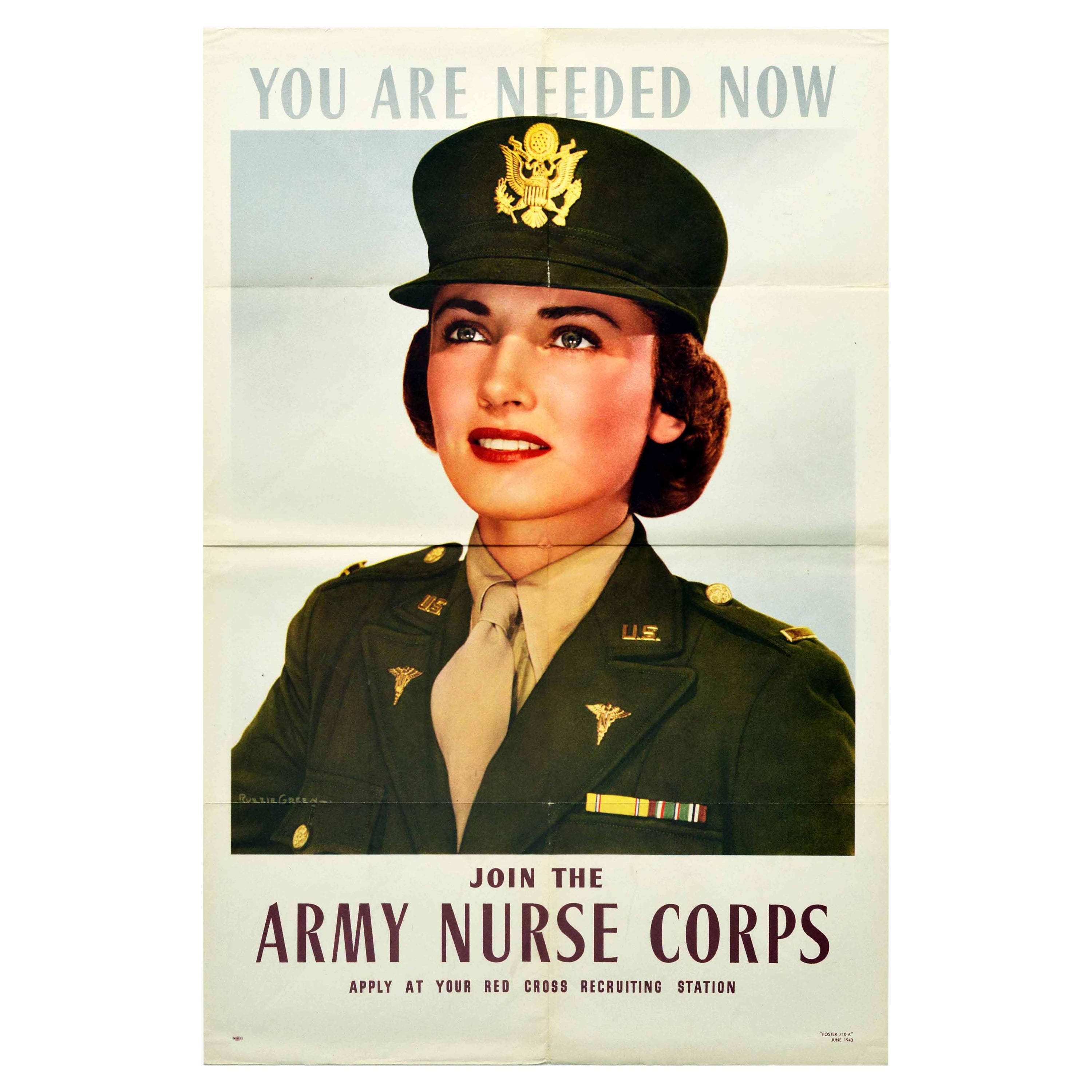 Original Vintage Poster Join The Army Nurse Corps WWII Red Cross Recruitment USA