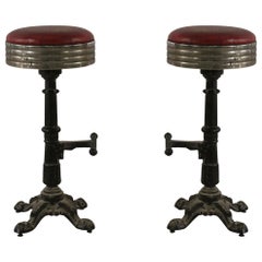 Mid-Century American Red Vinyl and Cast Metal Bar Stools