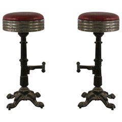 Mid-Century American Red Vinyl and Cast Metal Bar Stools