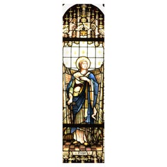 Large Antique Stained Glass Window Depicting Hope