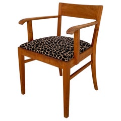 1920s German Art Deco Cherry Wood Armchair with Leopard Style Fabric