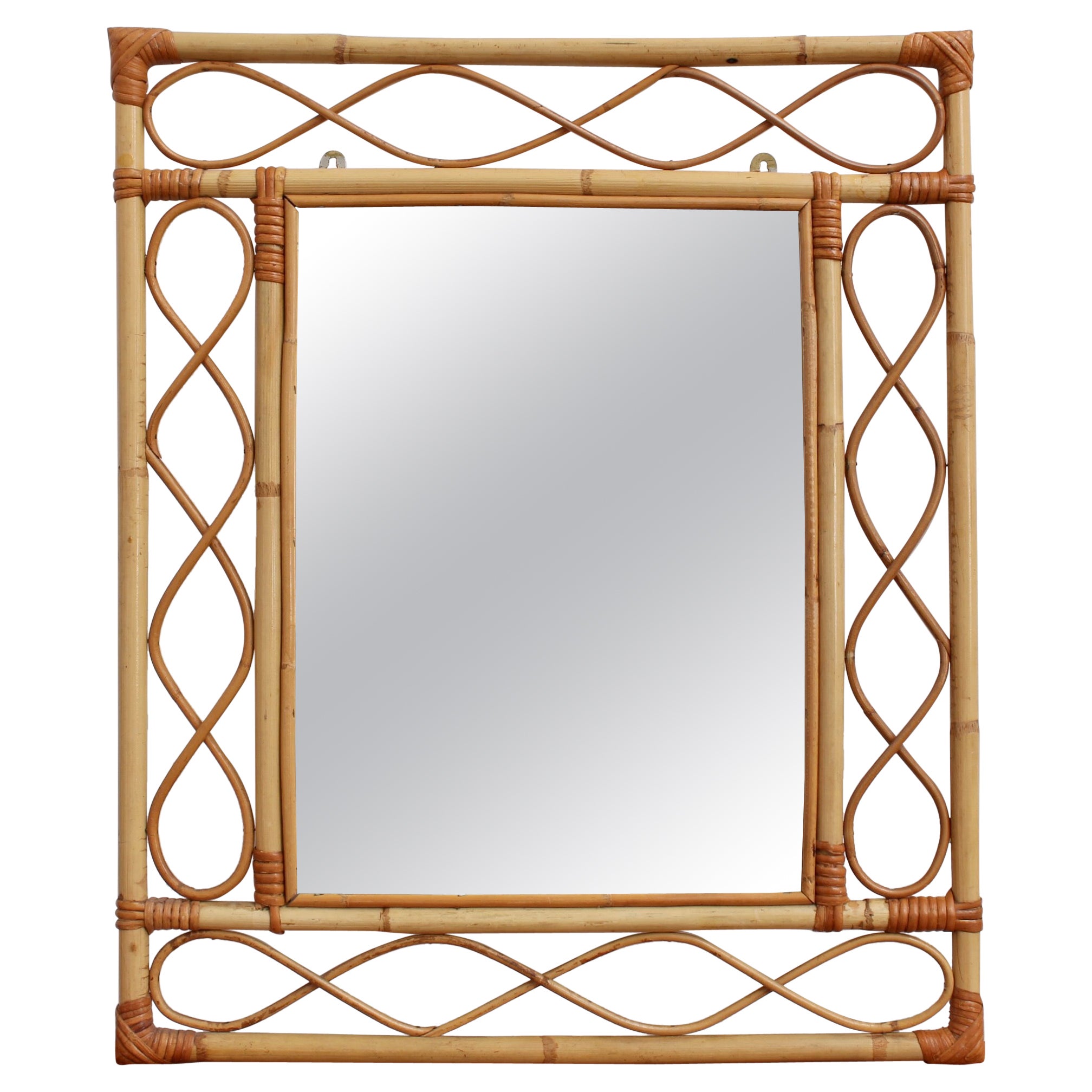 Large Rattan Woven Wicker Oval Mirror, France, 1960s at 1stDibs