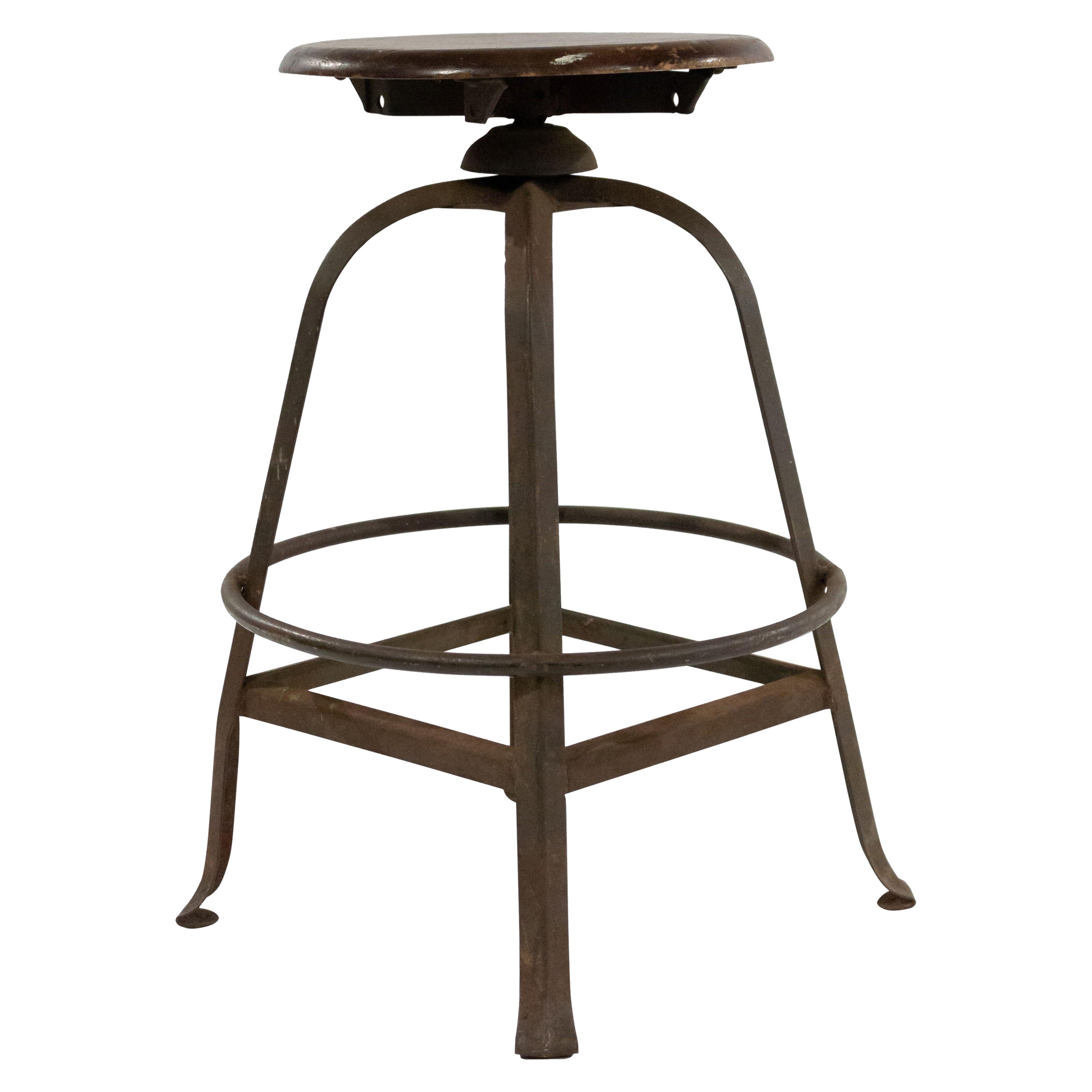 American Industrial Metal Swivel Stool For Sale