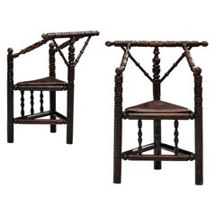 Pair of Carved Nordic Monk Chairs in Solid Oak