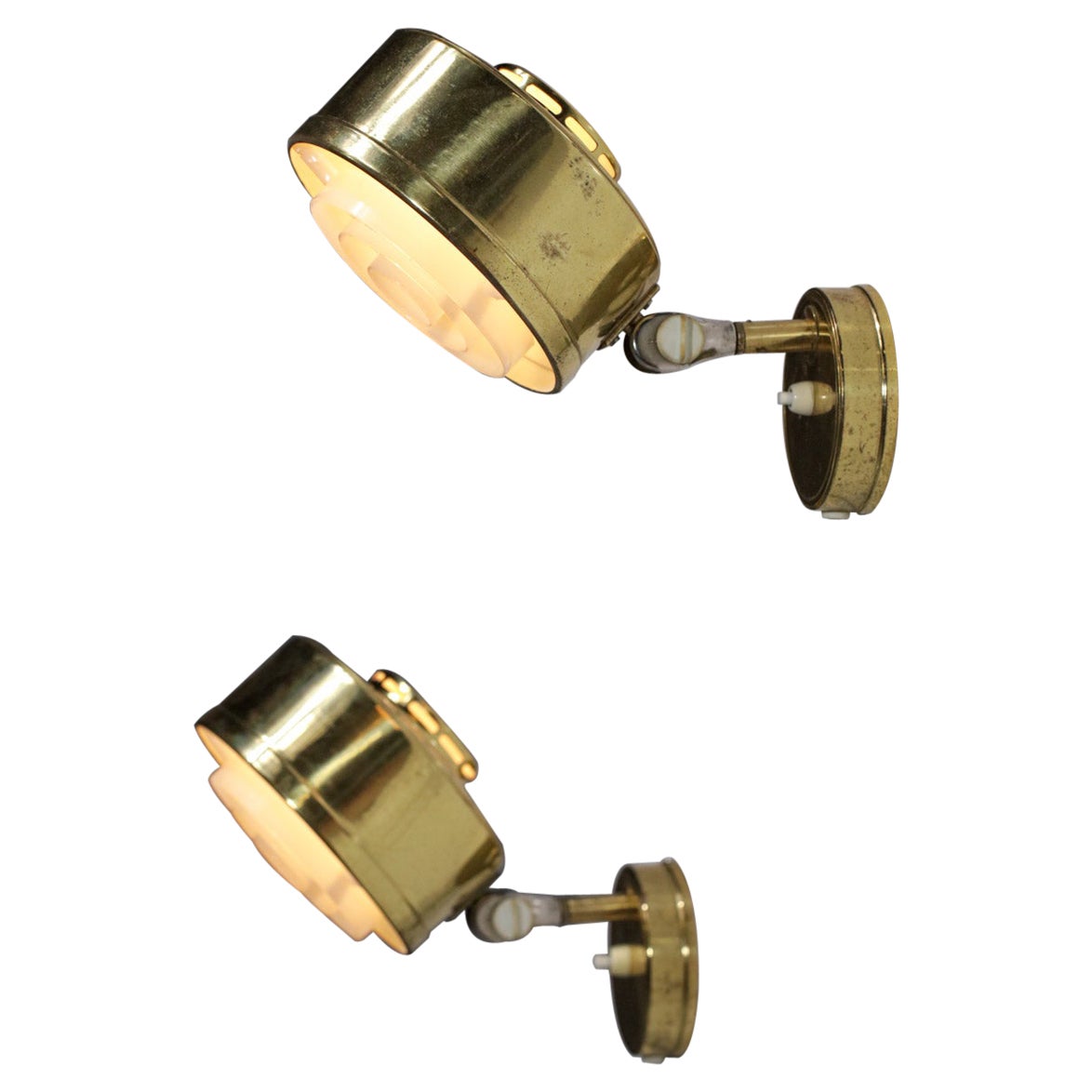 Pair of Scandinavian ASEA 60's Round Brass Sconces Swedish D068 For Sale
