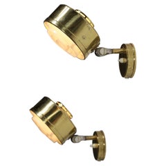 Pair of Scandinavian ASEA 60's Round Brass Sconces Swedish D068