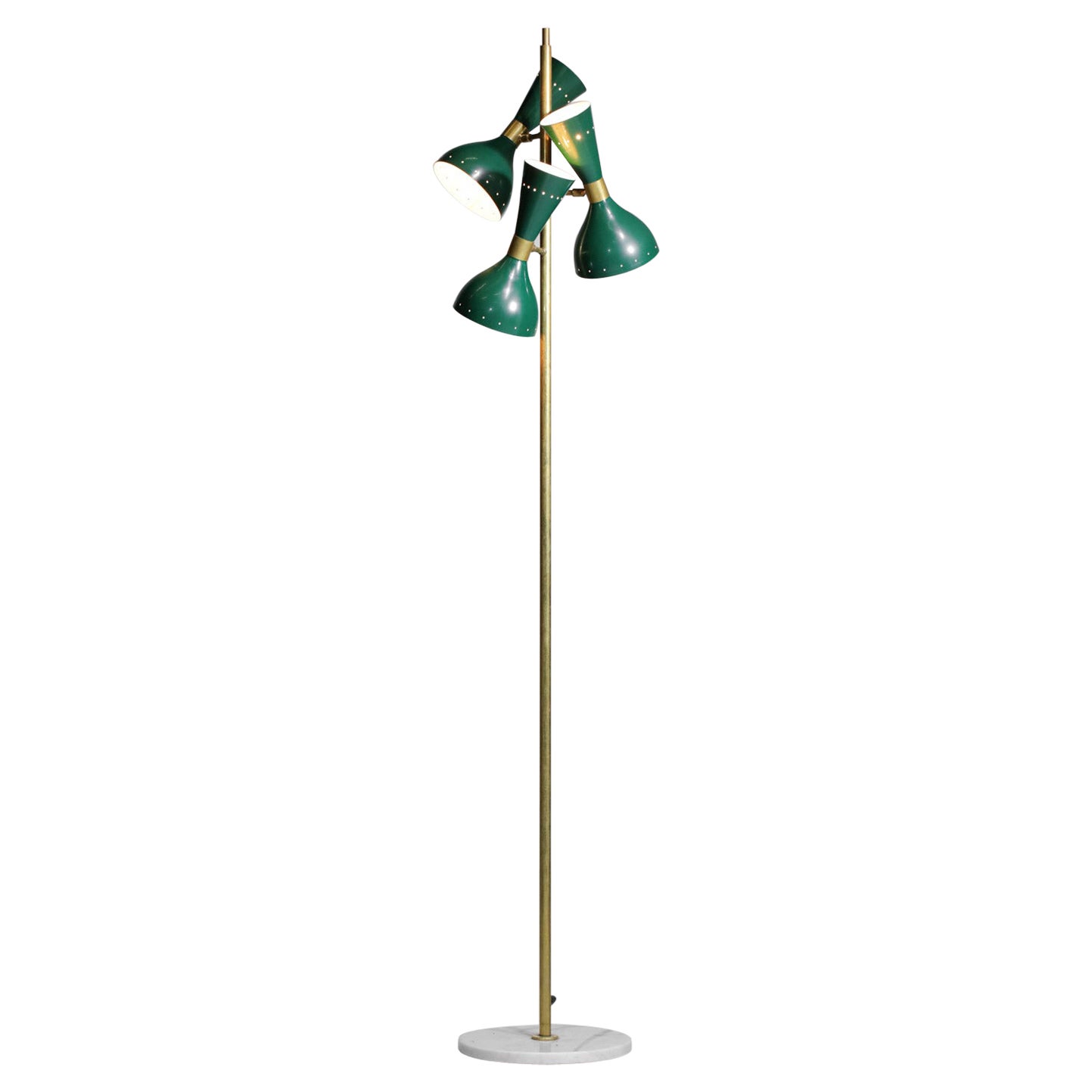 Lámpara de pie italiana moderna de latón 3 manchas de diseño vintage verde Stilnovo Gira ML135