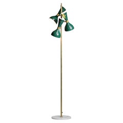 Lámpara de pie italiana moderna de latón 3 manchas de diseño vintage verde Stilnovo Gira ML135