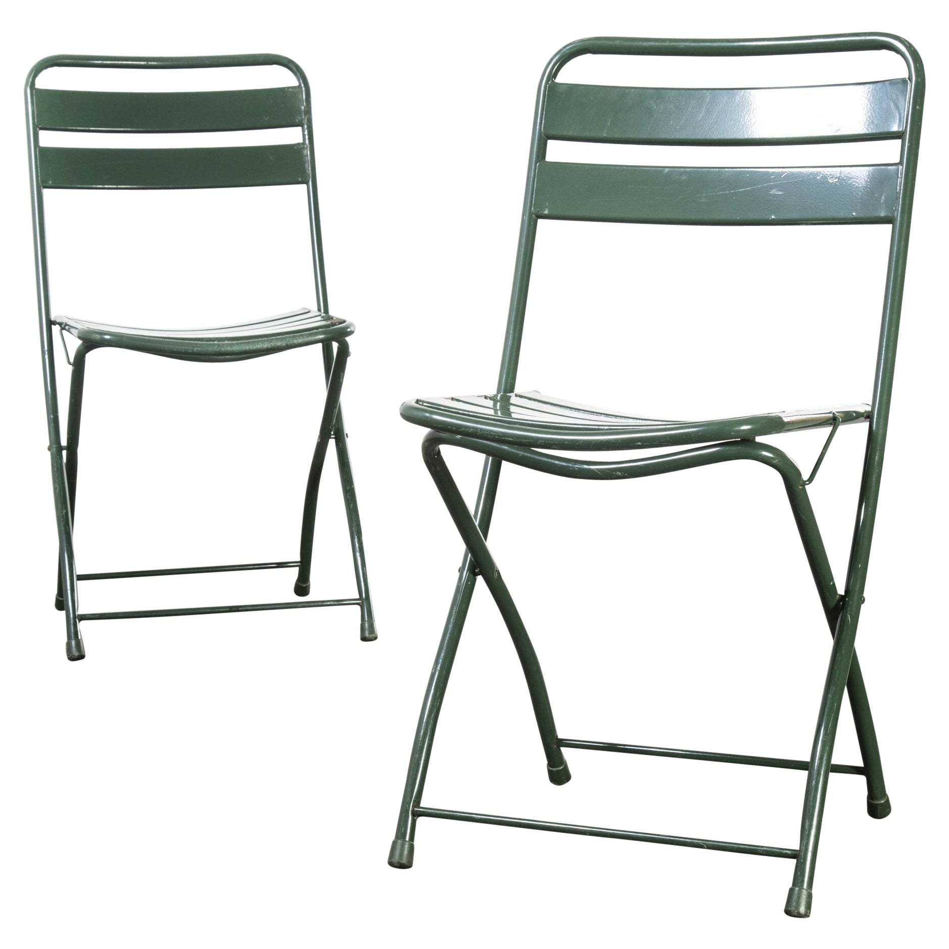 1960's French Army Green Metal Folding Chairs, Set of Twelve For Sale
