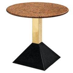 Vintage Italian Side Table in Metal and Round Granite Top