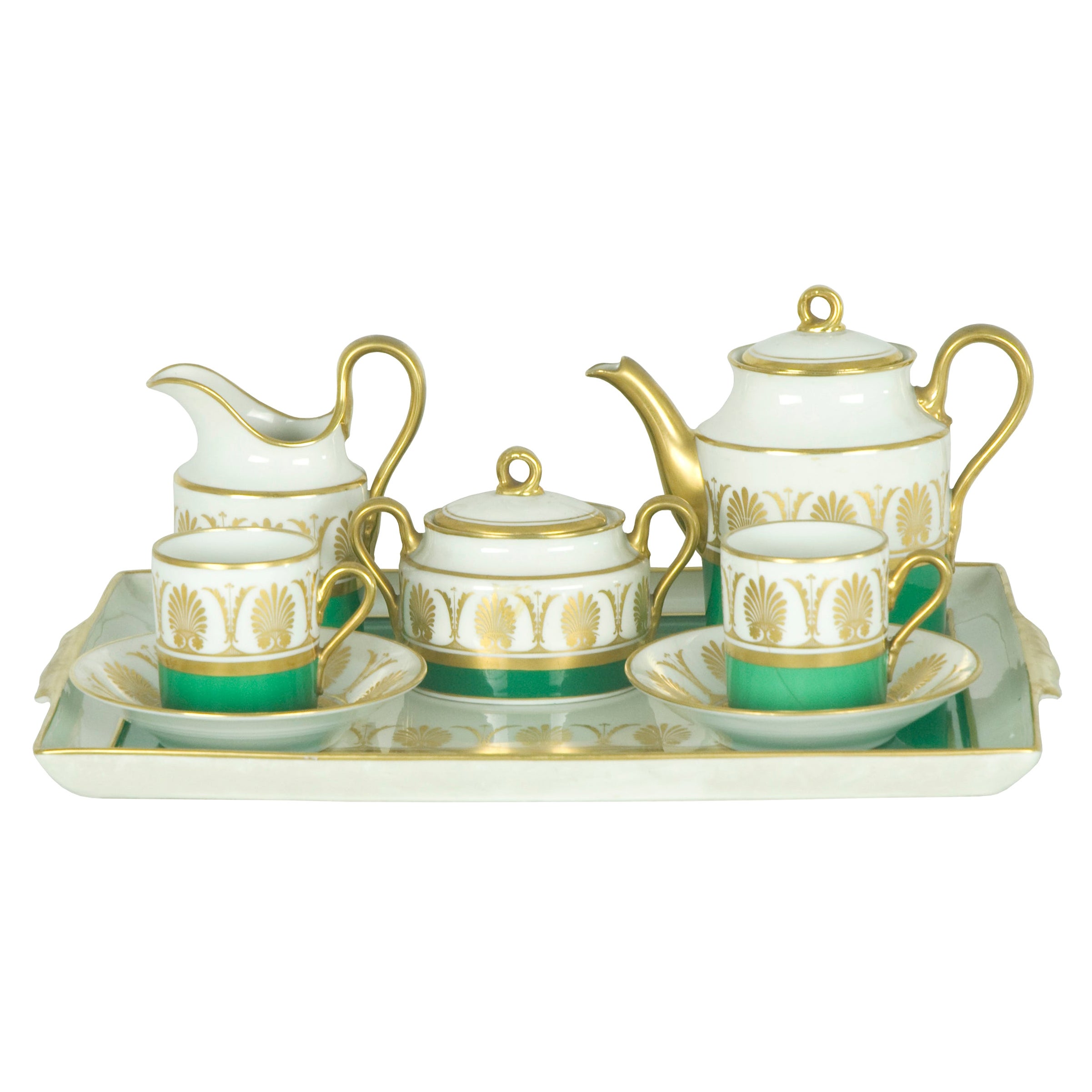 White, Green & Gold Ceramic '60s Coffee Service Attr. to Gio Ponti for Ginori