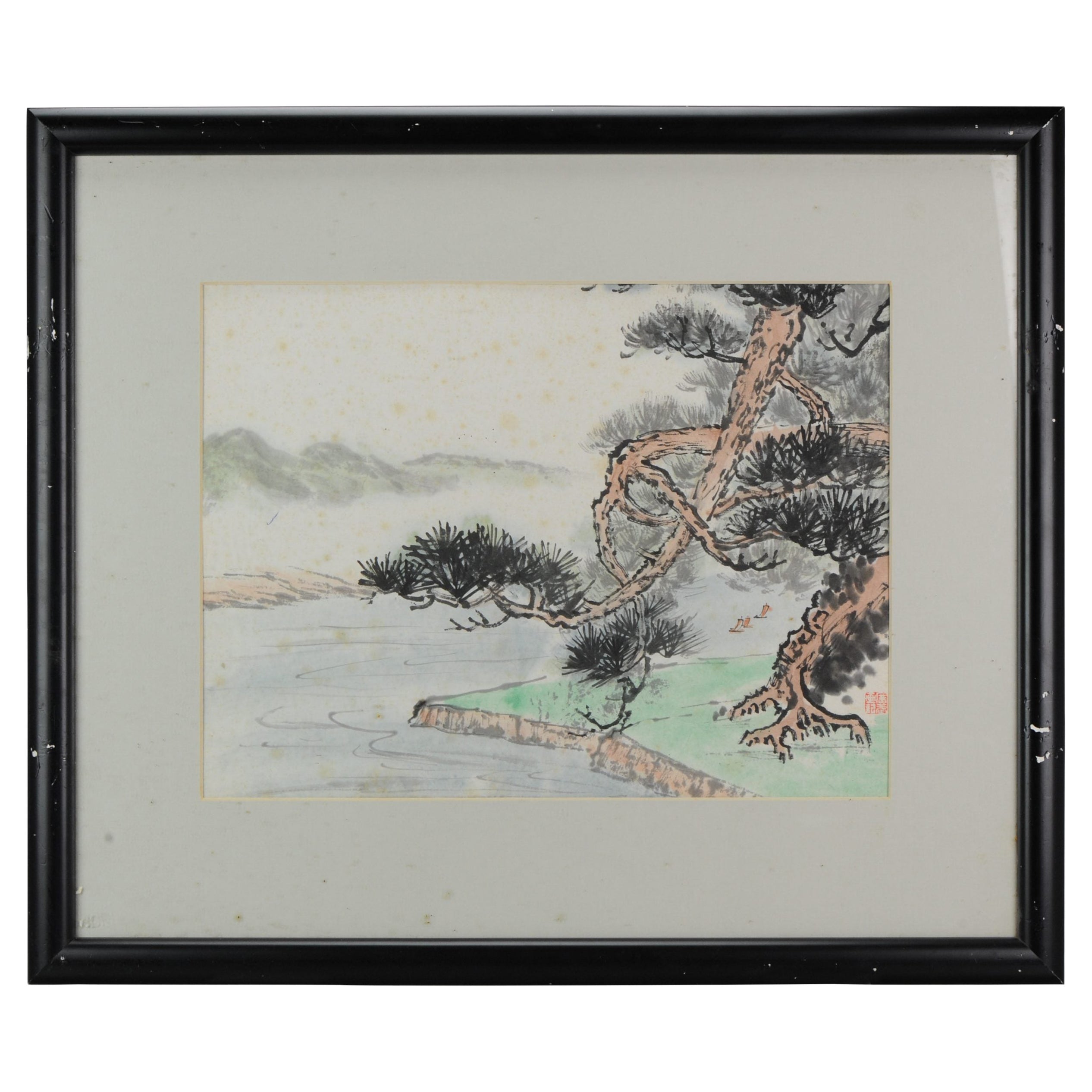 Lovely 19th/Early 20th Century Landscape Painting China Artist Painted Pine Tree For Sale