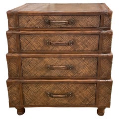 Retro Rattan and Leather Suitcase Dresser in the Style of Maitland Smith