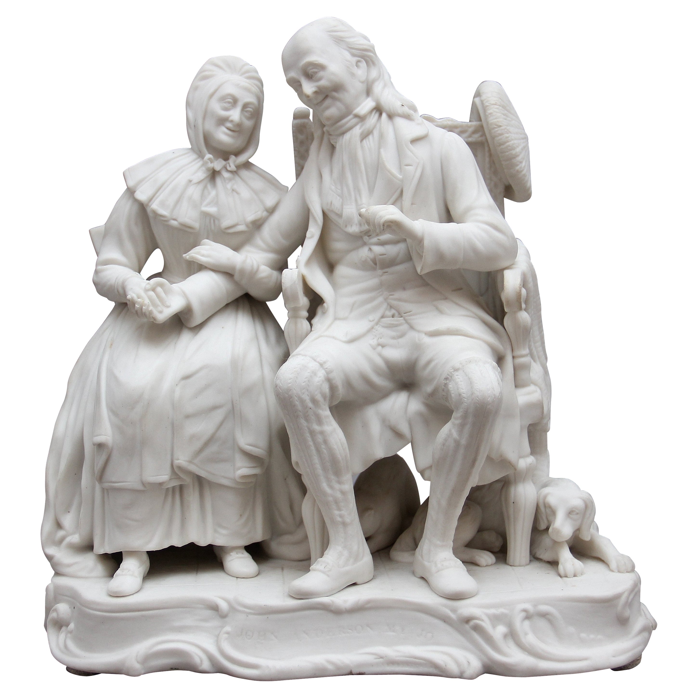 19th Century Parian Figure Group of a Dickensian Couple For Sale