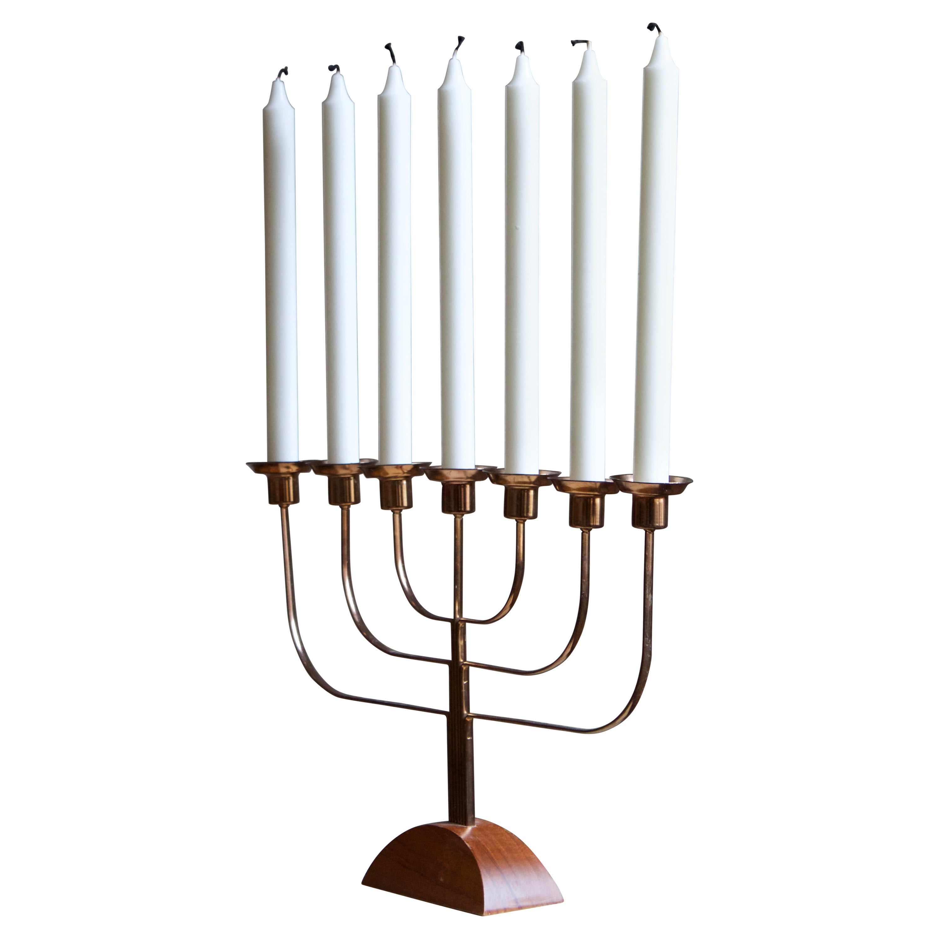 Swedish, Candelabra, Copper, Stained Wood, Sweden, 1940s