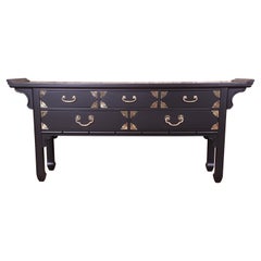 Bernhardt Hollywood Regency Chinoiserie Black Lacquered Sideboard or Console