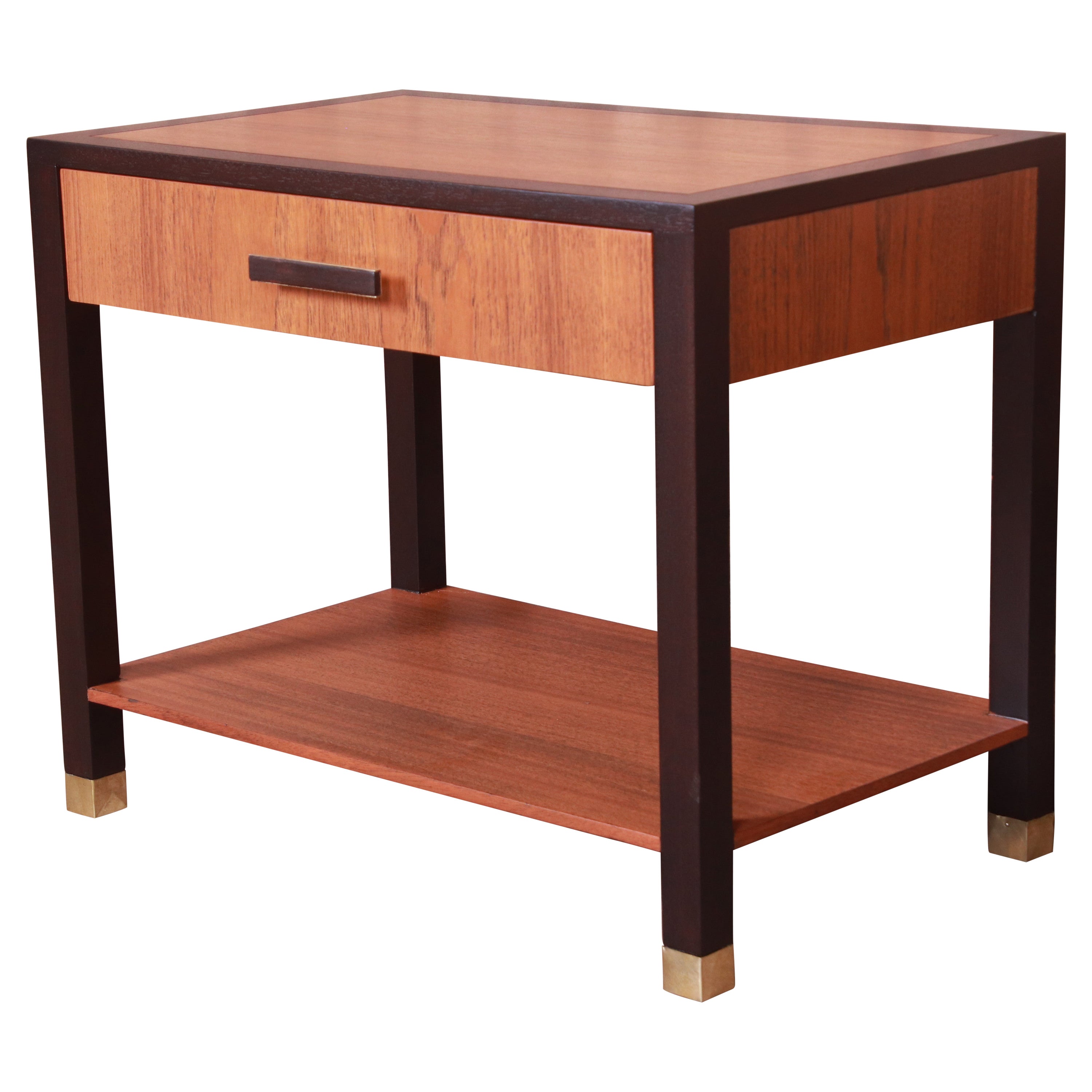 Harvey Probber Mid-Century Modern Teak and Mahogany Nightstand, Newly Refinished For Sale