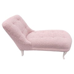 French Chaise Lounge Upholstered in Blush Pink Boucle Fabric Draper Style