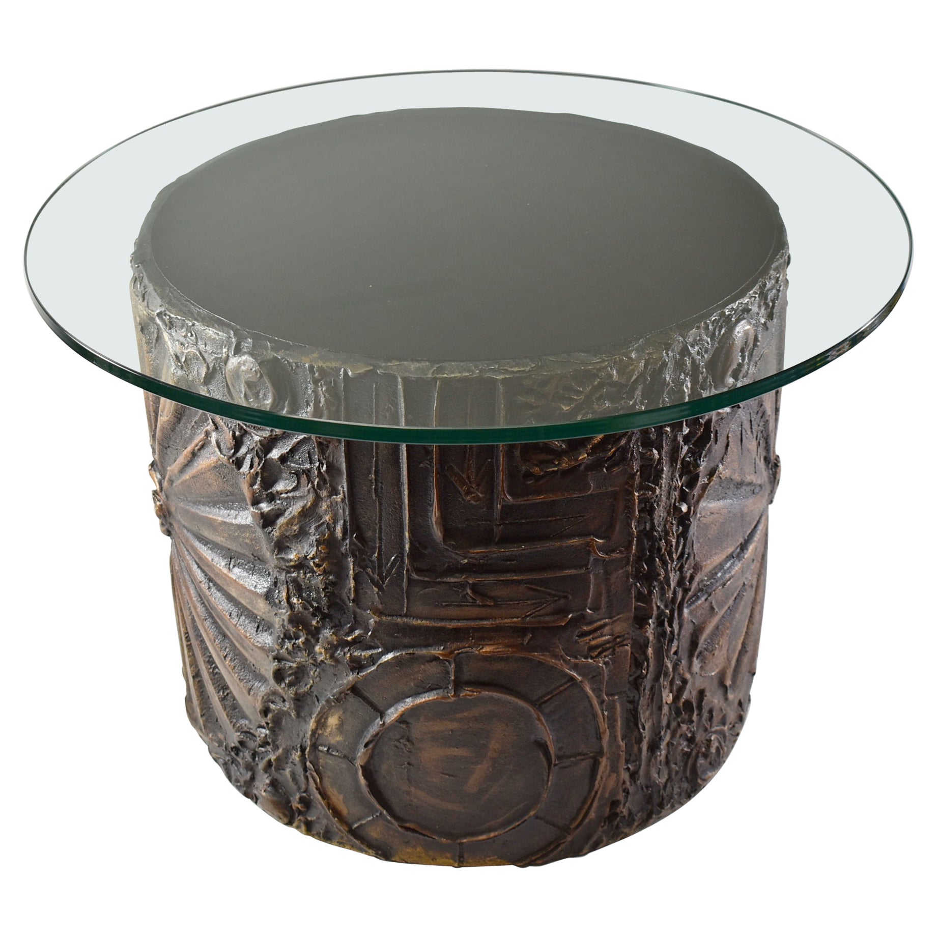 Sculpted Brutalist Circular Drum Side Table Adrian Pearsall