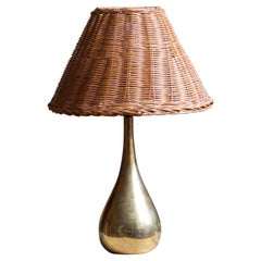 Used Mauri Almari, Table Lamp, Brass, Rattan, Idman, Finland, 1950s