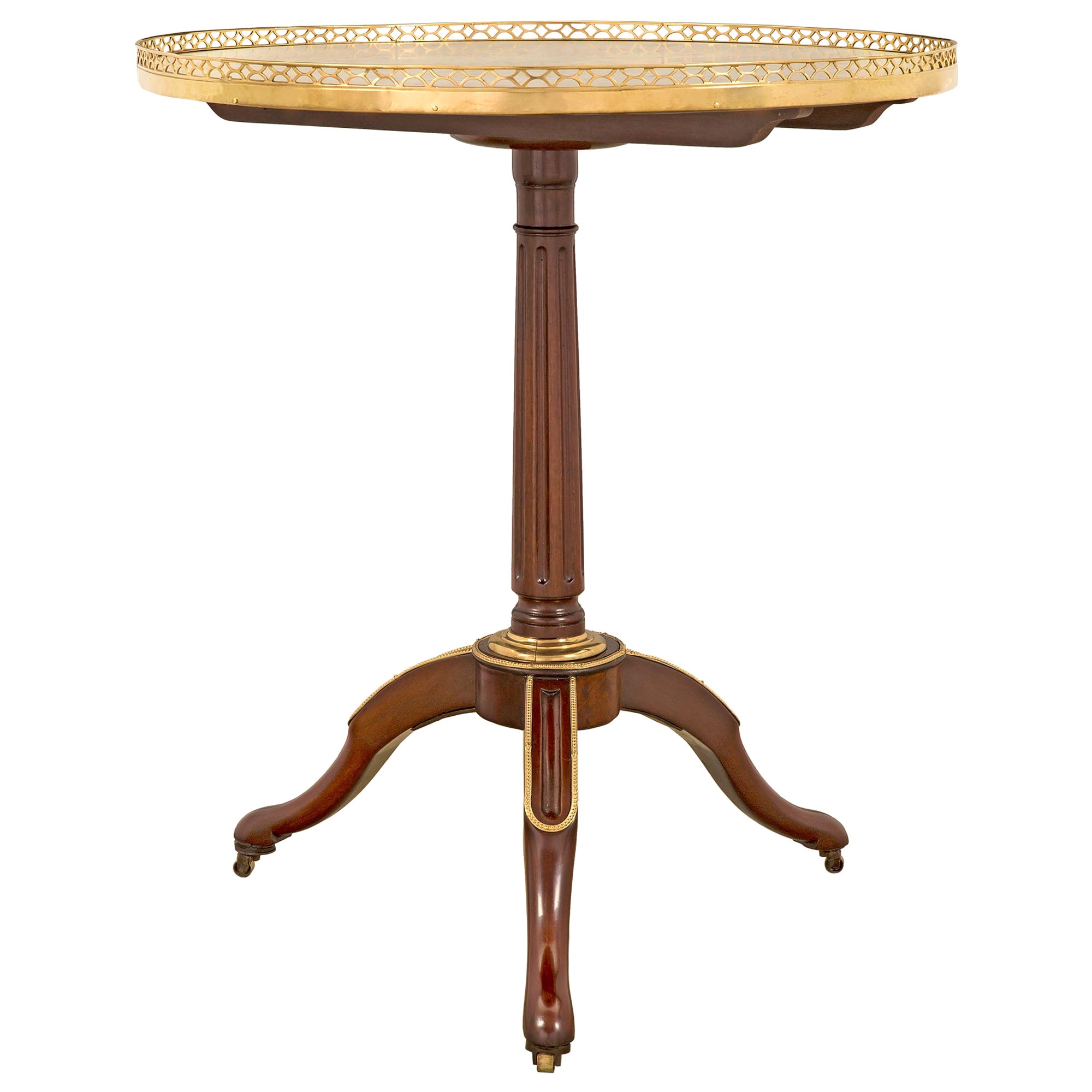 French 18th Century Louis XVI Period Mahogany, Ormolu and Marble Side Table For Sale