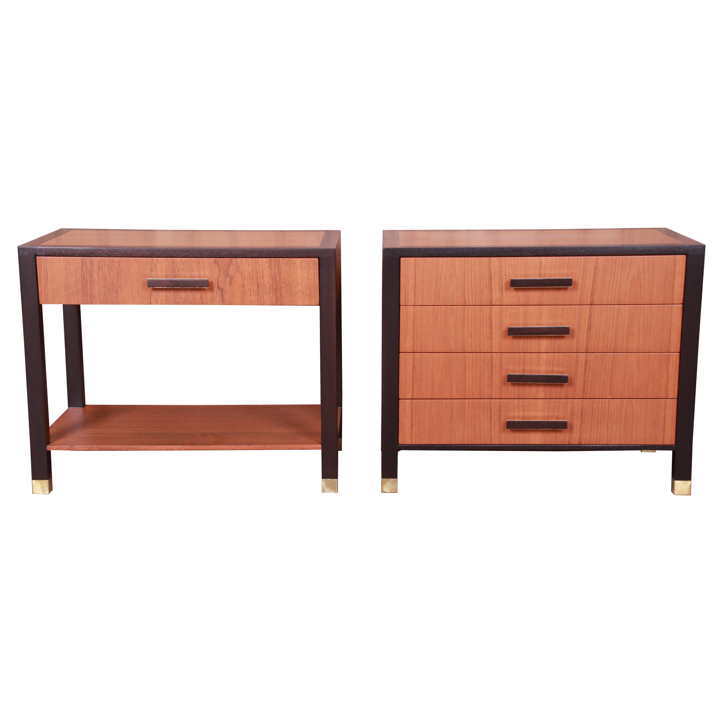 Harvey Probber Teak and Mahogany Nightstands, Newly Refinished